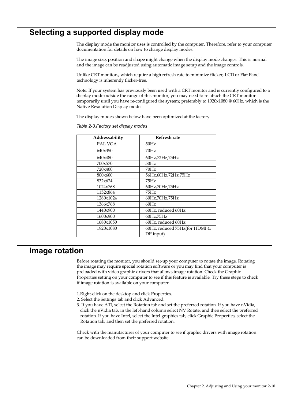 Selecting a supported display mode, Image rotation | Lenovo ThinkVision T22v-20 21.5" 16:9 VoIP IPS Monitor User Manual | Page 26 / 43