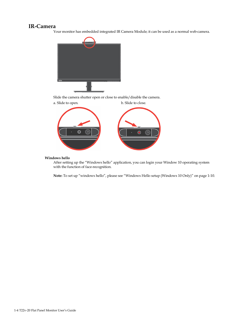 Ir-camera | Lenovo ThinkVision T22v-20 21.5" 16:9 VoIP IPS Monitor User Manual | Page 9 / 43