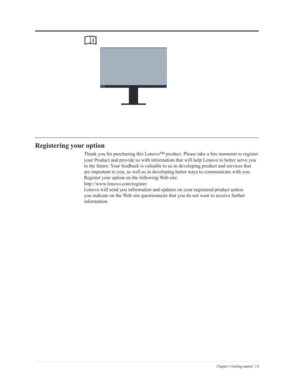 Registering your option, Registering your option -8 | Lenovo E27q-20 27" 1440p Monitor User Manual | Page 13 / 37