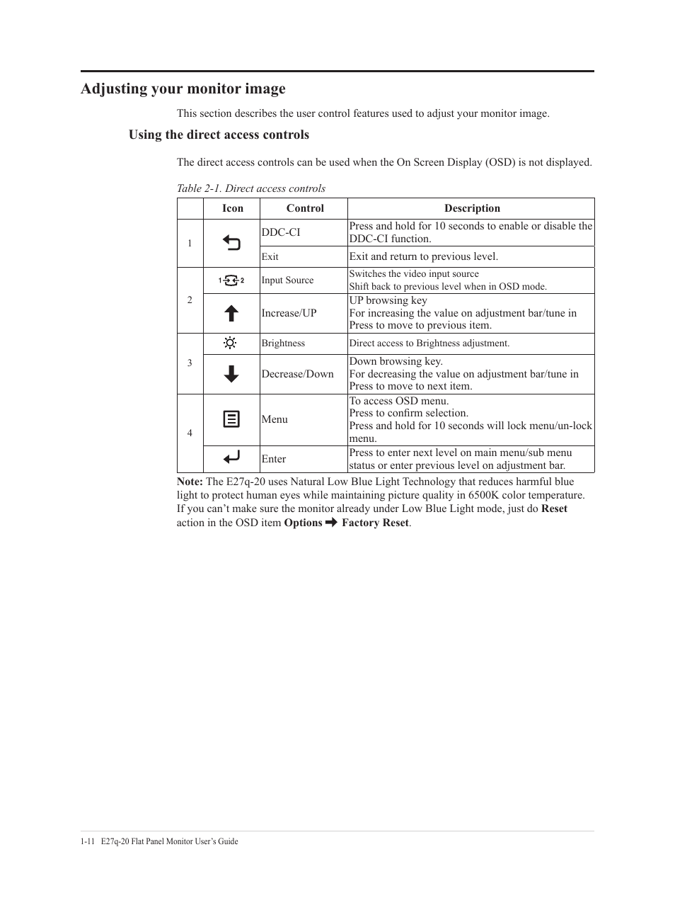 Adjusting your monitor image, Adjusting your monitor image -11 | Lenovo E27q-20 27" 1440p Monitor User Manual | Page 16 / 37