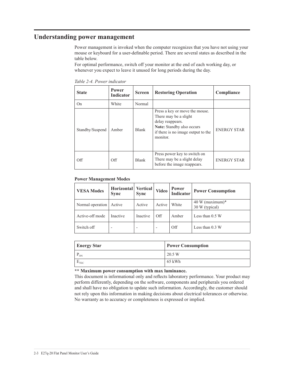 Understanding power management, Understanding power management -3 | Lenovo E27q-20 27" 1440p Monitor User Manual | Page 21 / 37