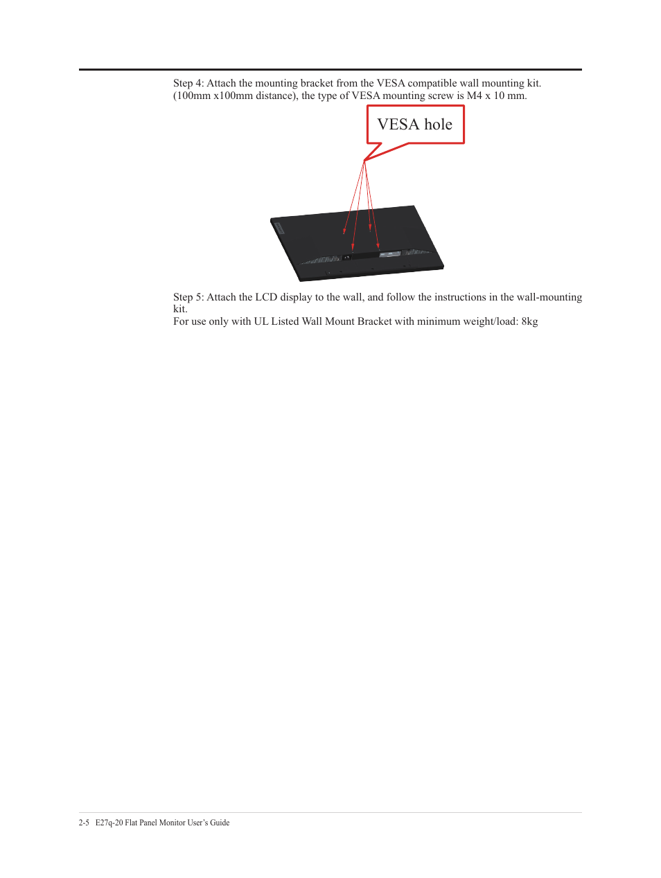 Chapter 3.reference information, Vesa hole | Lenovo E27q-20 27" 1440p Monitor User Manual | Page 23 / 37