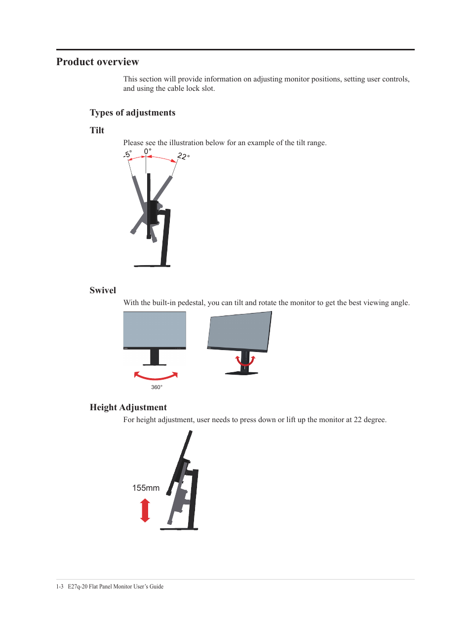 Product overview, Product overview -3 | Lenovo E27q-20 27" 1440p Monitor User Manual | Page 8 / 37