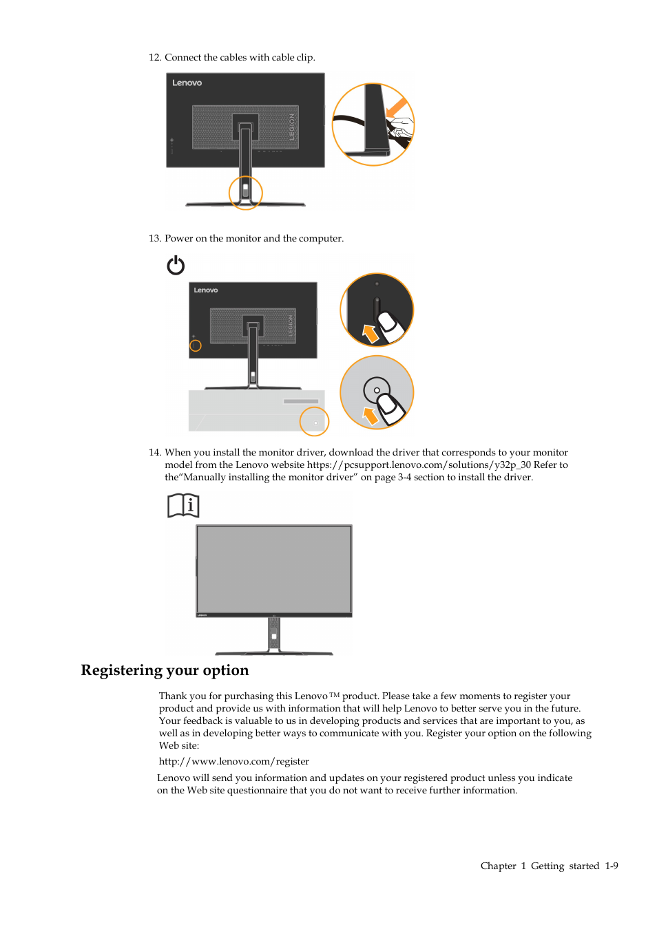 Registering your option, Registering your option -9 | Lenovo Legion Y32p-30 31.5" 4K HDR 144 Hz Gaming Monitor User Manual | Page 13 / 36