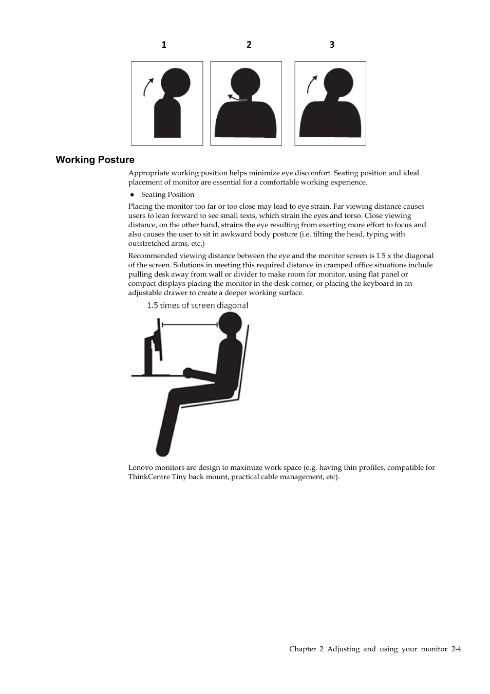 Working posture | Lenovo Legion Y32p-30 31.5" 4K HDR 144 Hz Gaming Monitor User Manual | Page 17 / 36