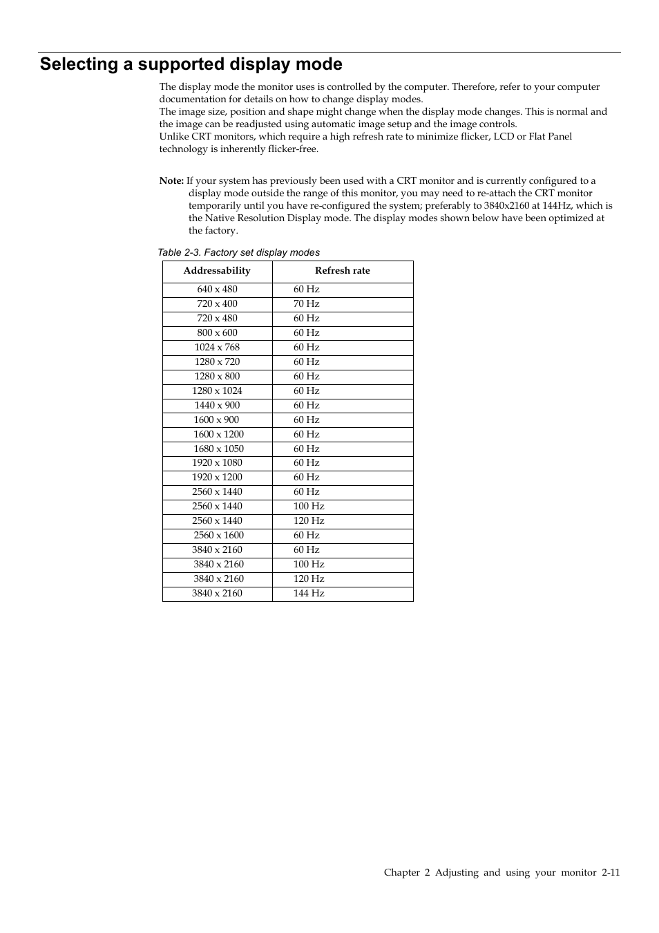 Selecting a supported display mode, Selecting a supported display mode -11 | Lenovo Legion Y32p-30 31.5" 4K HDR 144 Hz Gaming Monitor User Manual | Page 24 / 36