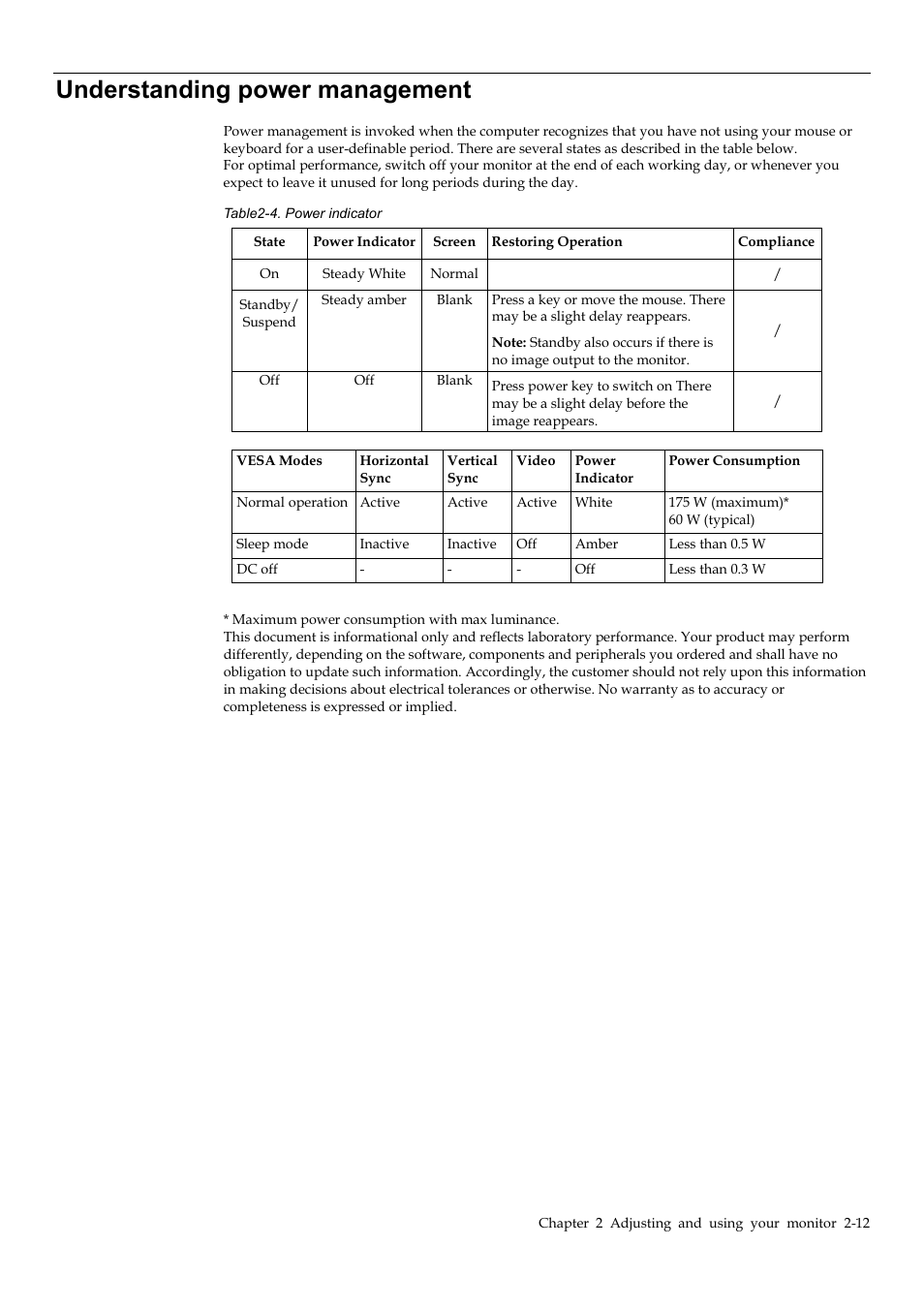 Understanding power management, Understanding power management -12 | Lenovo Legion Y32p-30 31.5" 4K HDR 144 Hz Gaming Monitor User Manual | Page 25 / 36