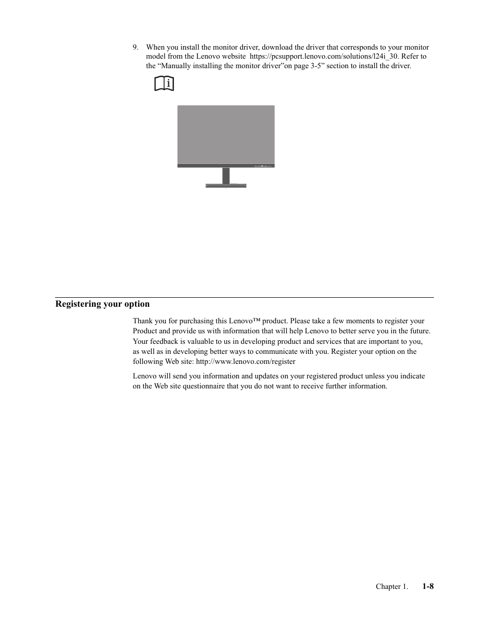 Registering your option, Registering your option -8 | Lenovo L24i-30 23.8" 16:9 IPS Monitor User Manual | Page 12 / 31