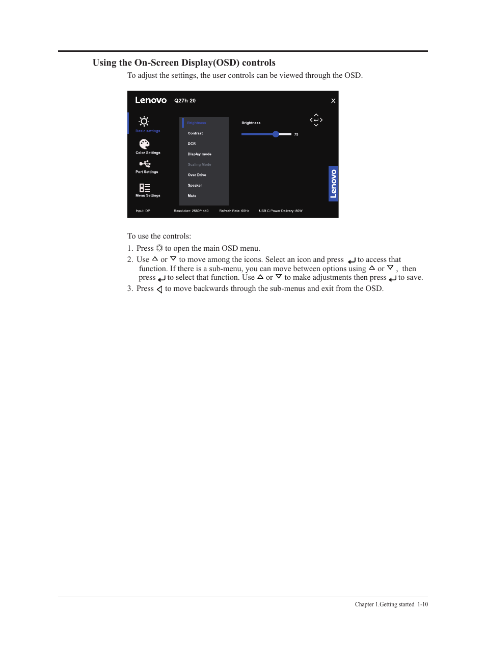 Lenovo Q27h-20 27" 1440p HDR Monitor User Manual | Page 15 / 31