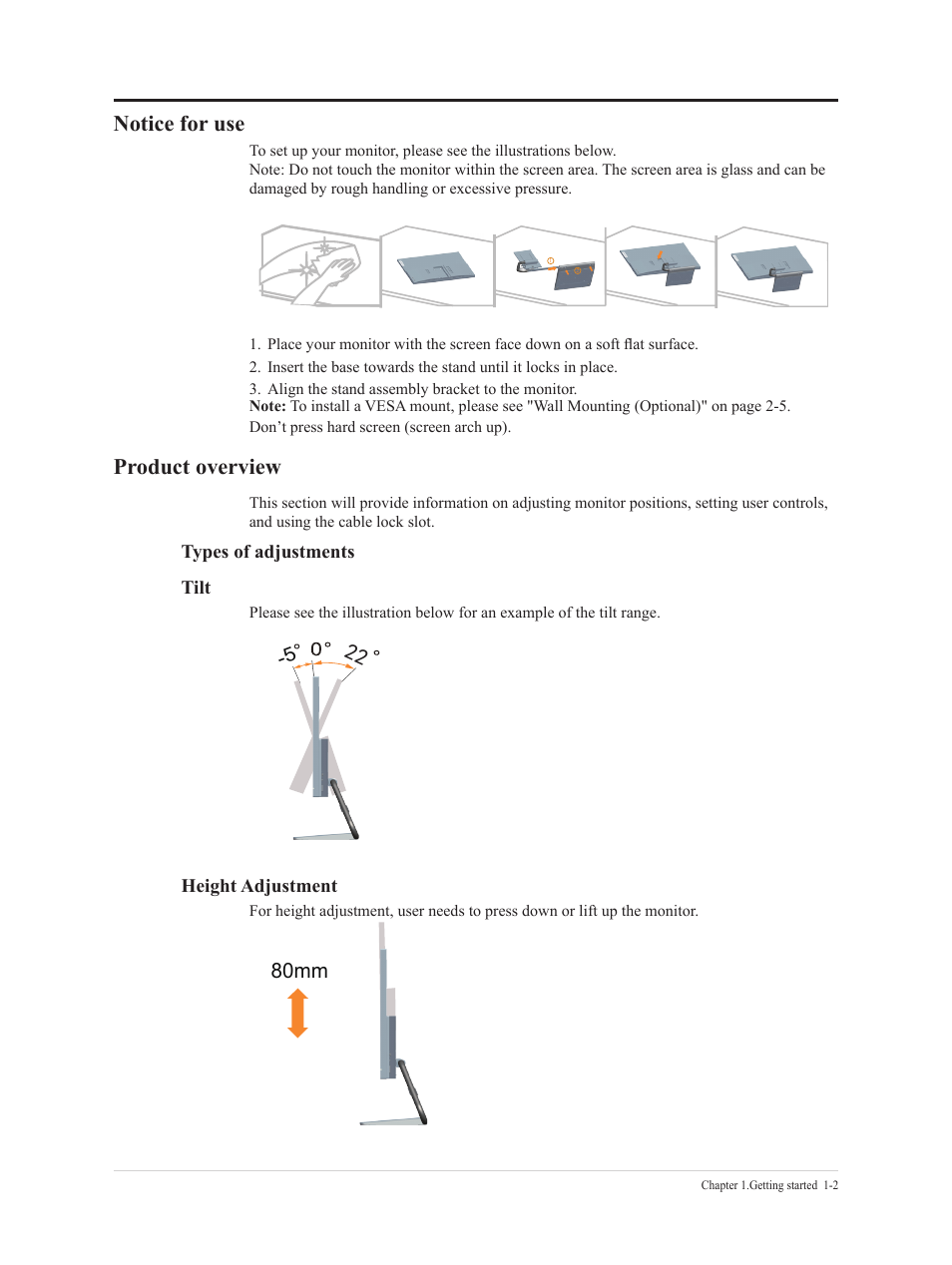 Notice for use, Product overview, Notice for use -2 product overview -2 | 80mm | Lenovo Q27h-20 27" 1440p HDR Monitor User Manual | Page 7 / 31
