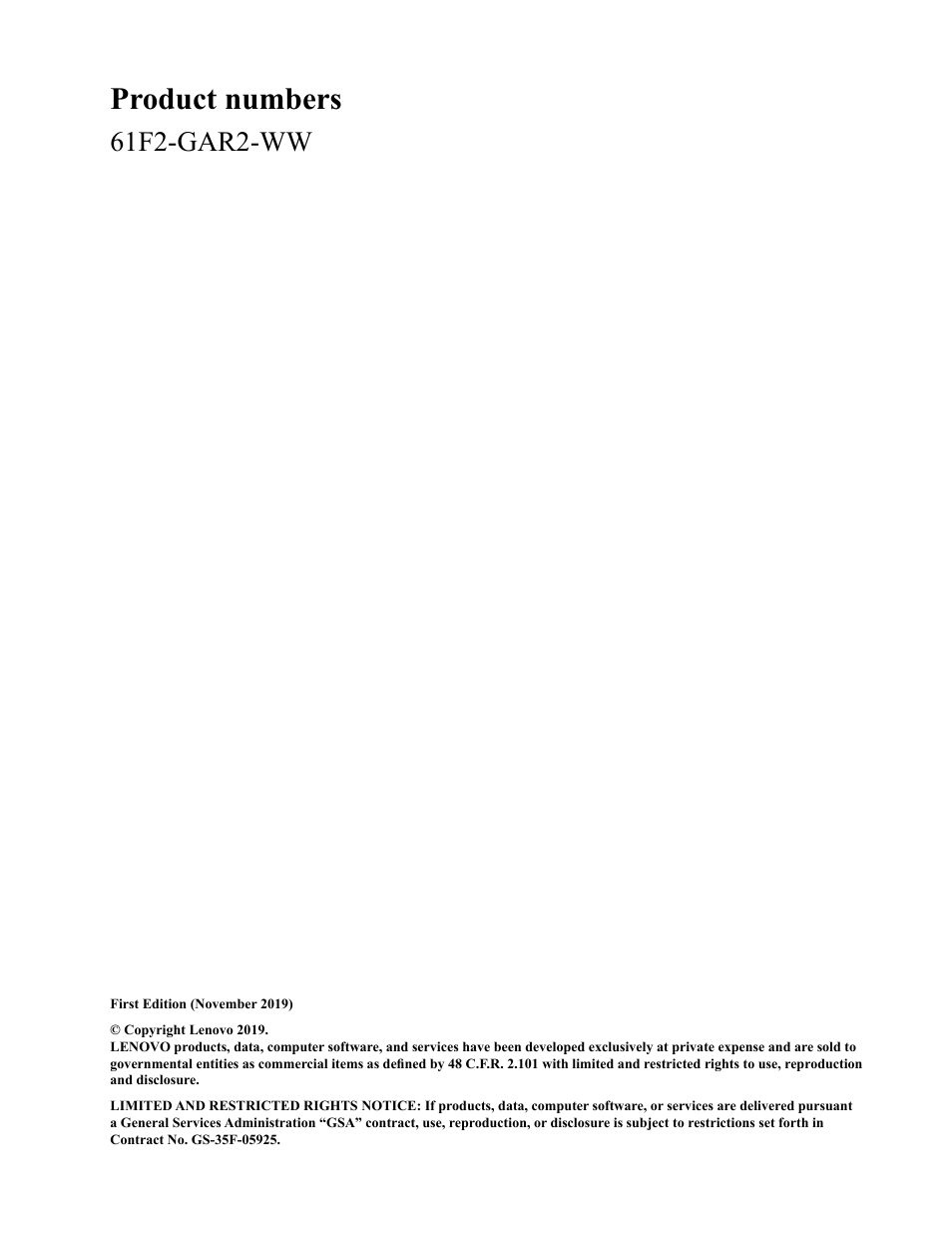 Product numbers, 61f2-gar2-ww | Lenovo T32p-20 31.5" 16:9 IPS Monitor User Manual | Page 2 / 38