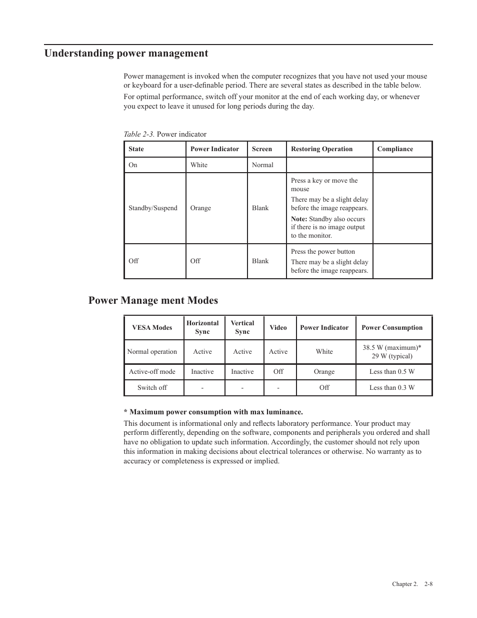 Understanding power management, Power manage ment modes | Lenovo Q27q-20 27" 1440p HDR Monitor User Manual | Page 19 / 31