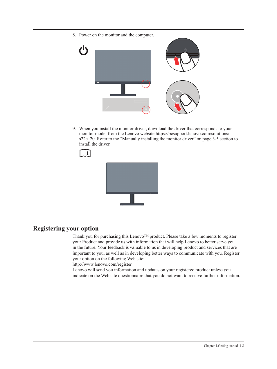 Registering your option -6, Registering your option | Lenovo ThinkVision 21.5" Monitor User Manual | Page 13 / 37