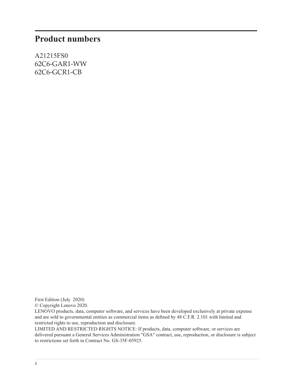Product numbers | Lenovo ThinkVision 21.5" Monitor User Manual | Page 2 / 37