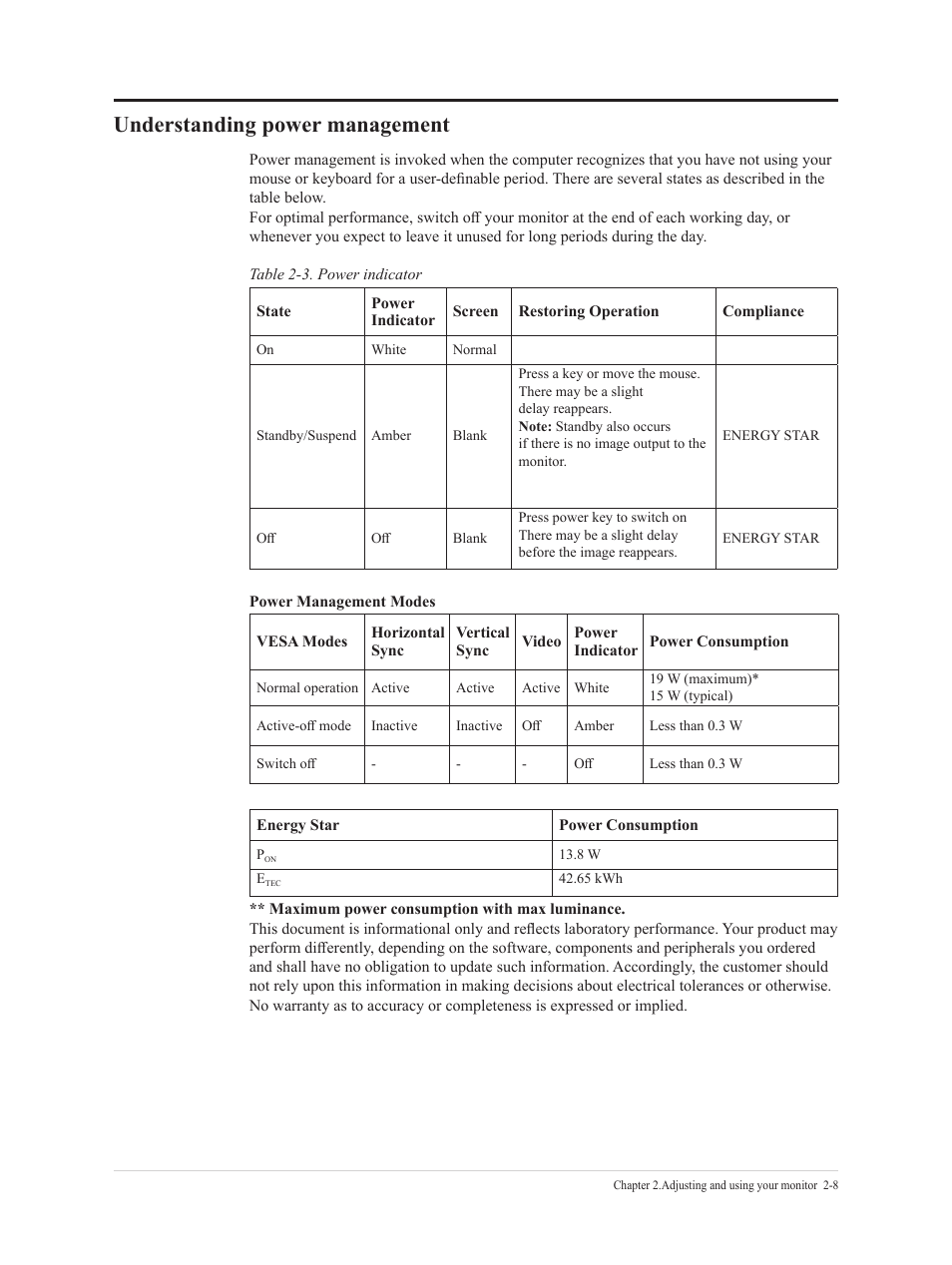 Understanding power management -14, Understanding power management | Lenovo ThinkVision 21.5" Monitor User Manual | Page 21 / 37