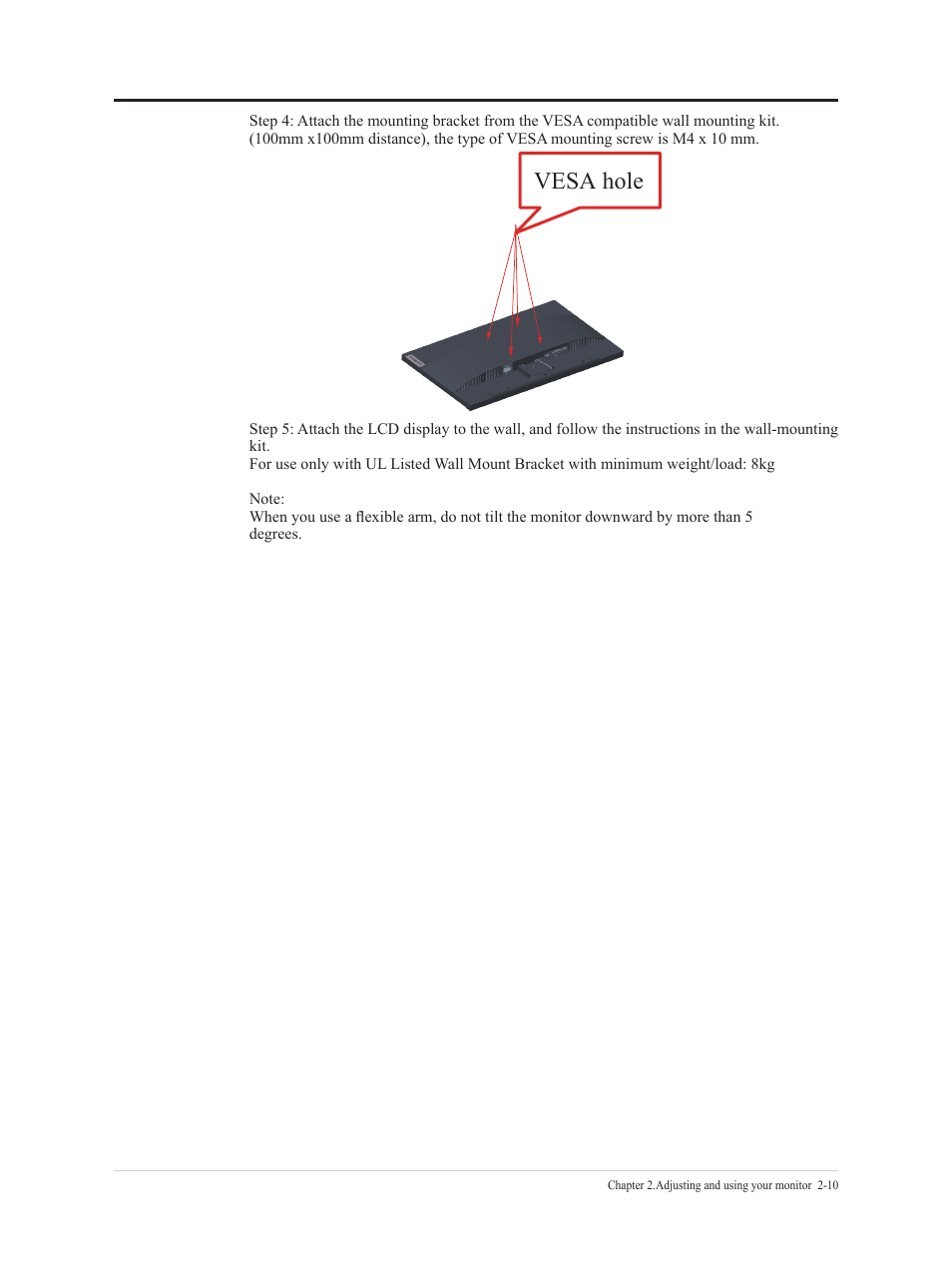Vesa hole | Lenovo ThinkVision 21.5" Monitor User Manual | Page 23 / 37