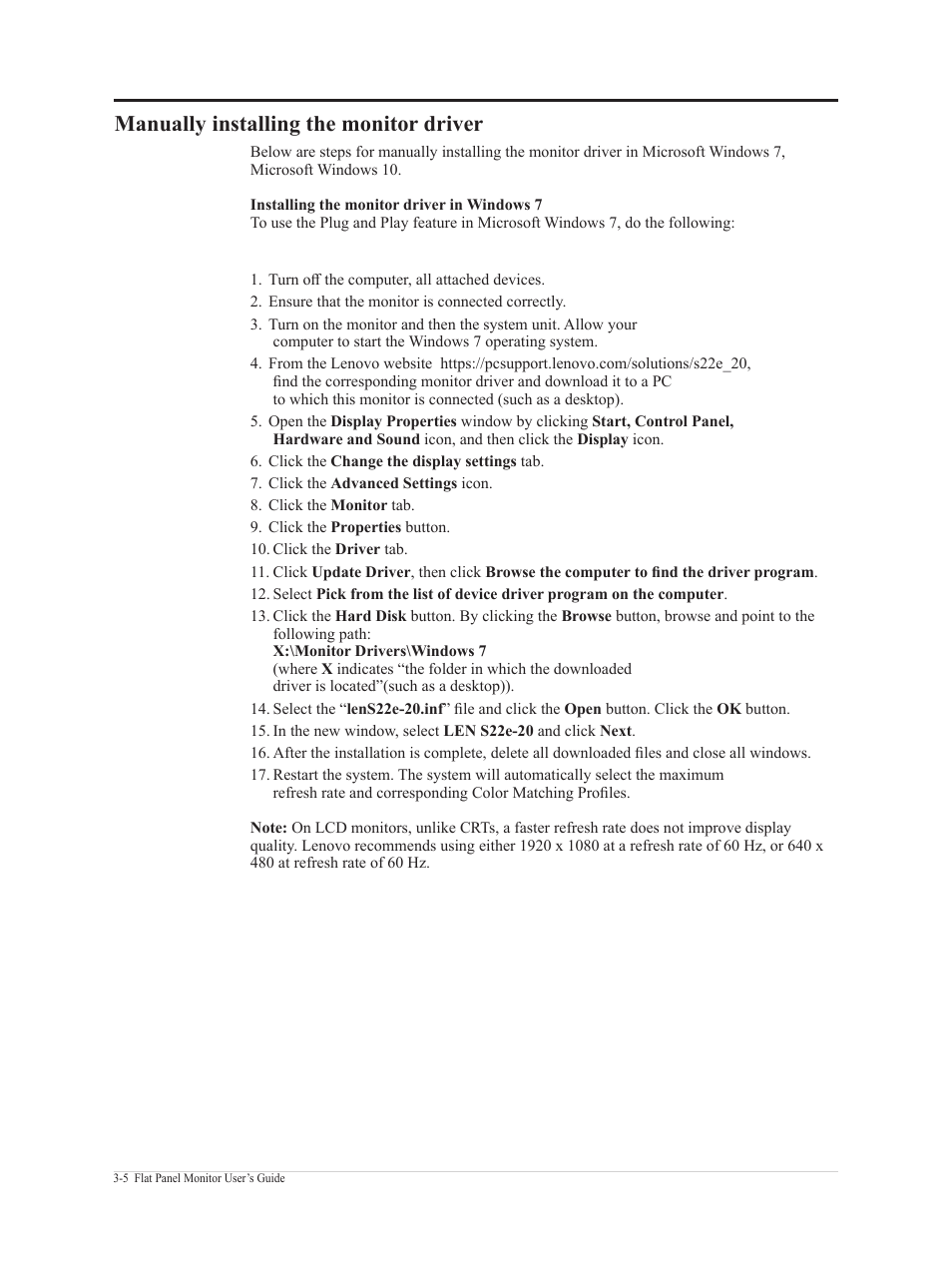 Manually installing the monitor driver -4, Manually installing the monitor driver | Lenovo ThinkVision 21.5" Monitor User Manual | Page 28 / 37