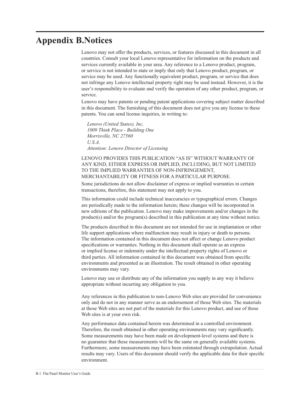 Appendix b.notices -11, Appendix b.notices | Lenovo ThinkVision 21.5" Monitor User Manual | Page 35 / 37