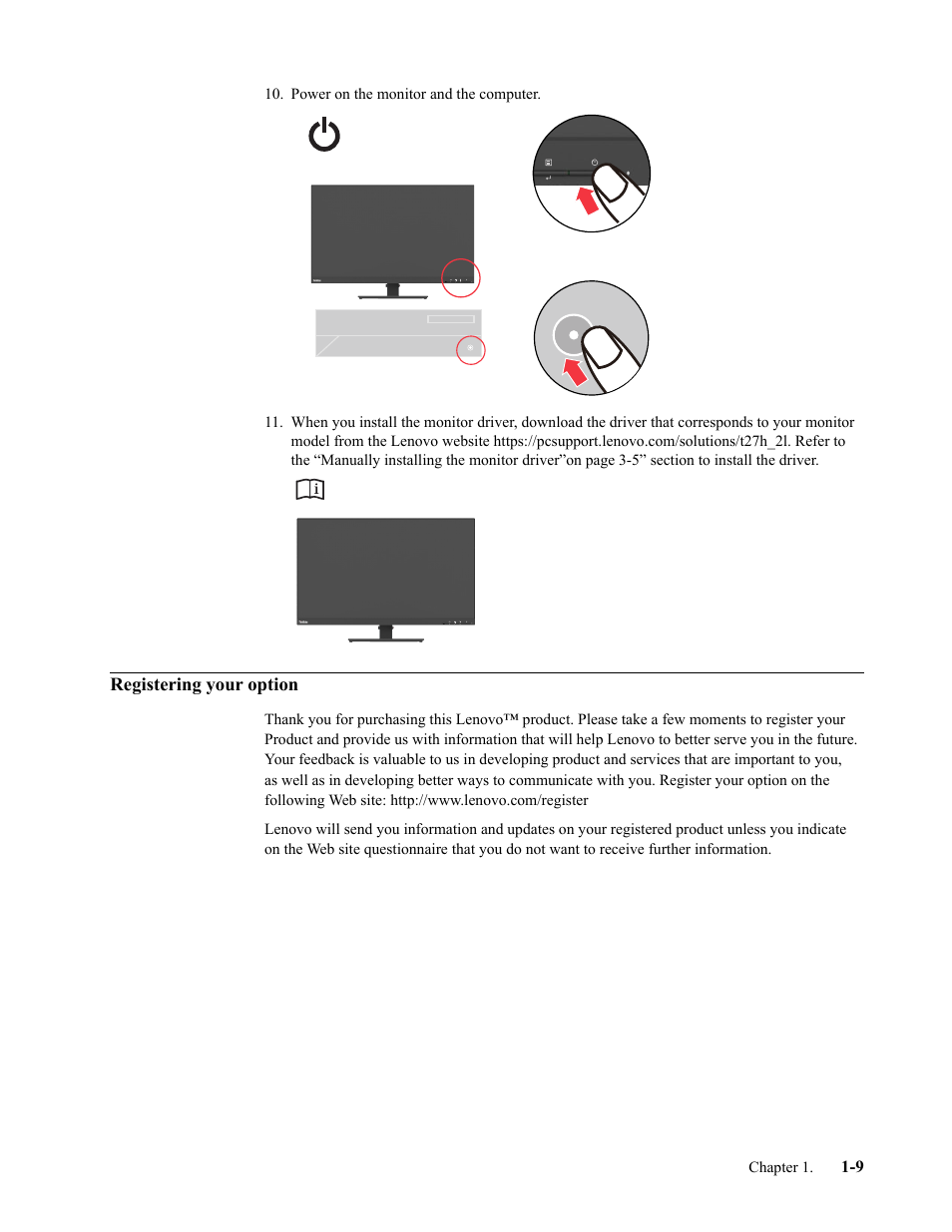 Registering your option, Registering your option -9 | Lenovo ThinkVision T27h-2L 27" 16:9 QHD IPS Monitor User Manual | Page 13 / 39