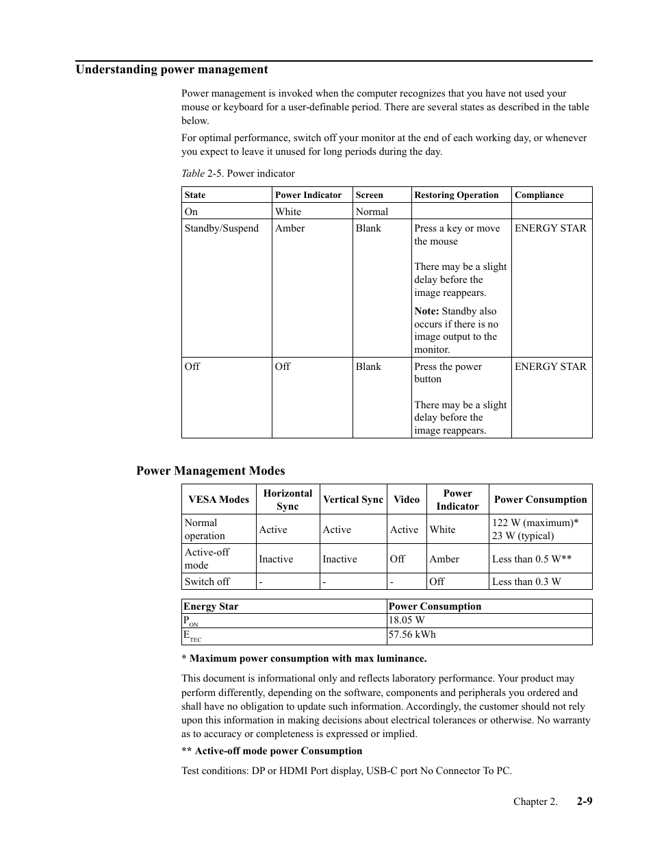 Understanding power management, Power management modes, Understanding power management -9 | Power management modes -9 | Lenovo ThinkVision T27h-2L 27" 16:9 QHD IPS Monitor User Manual | Page 22 / 39