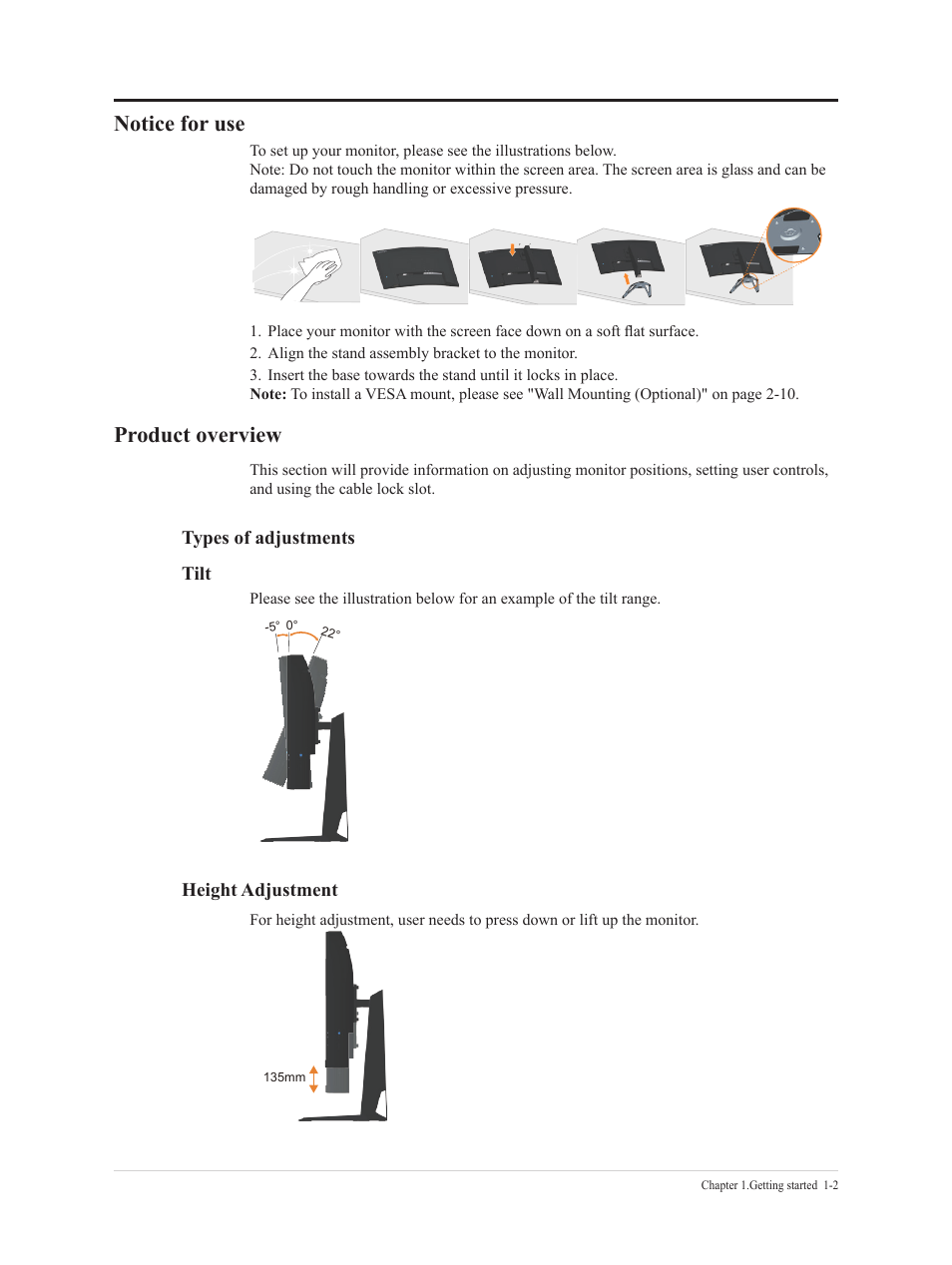 Notice for use, Product overview, Notice for use -2 product overview -2 | Lenovo G32qc-30 31.5" 1440p HDR 170 Hz Curved Monitor User Manual | Page 7 / 33