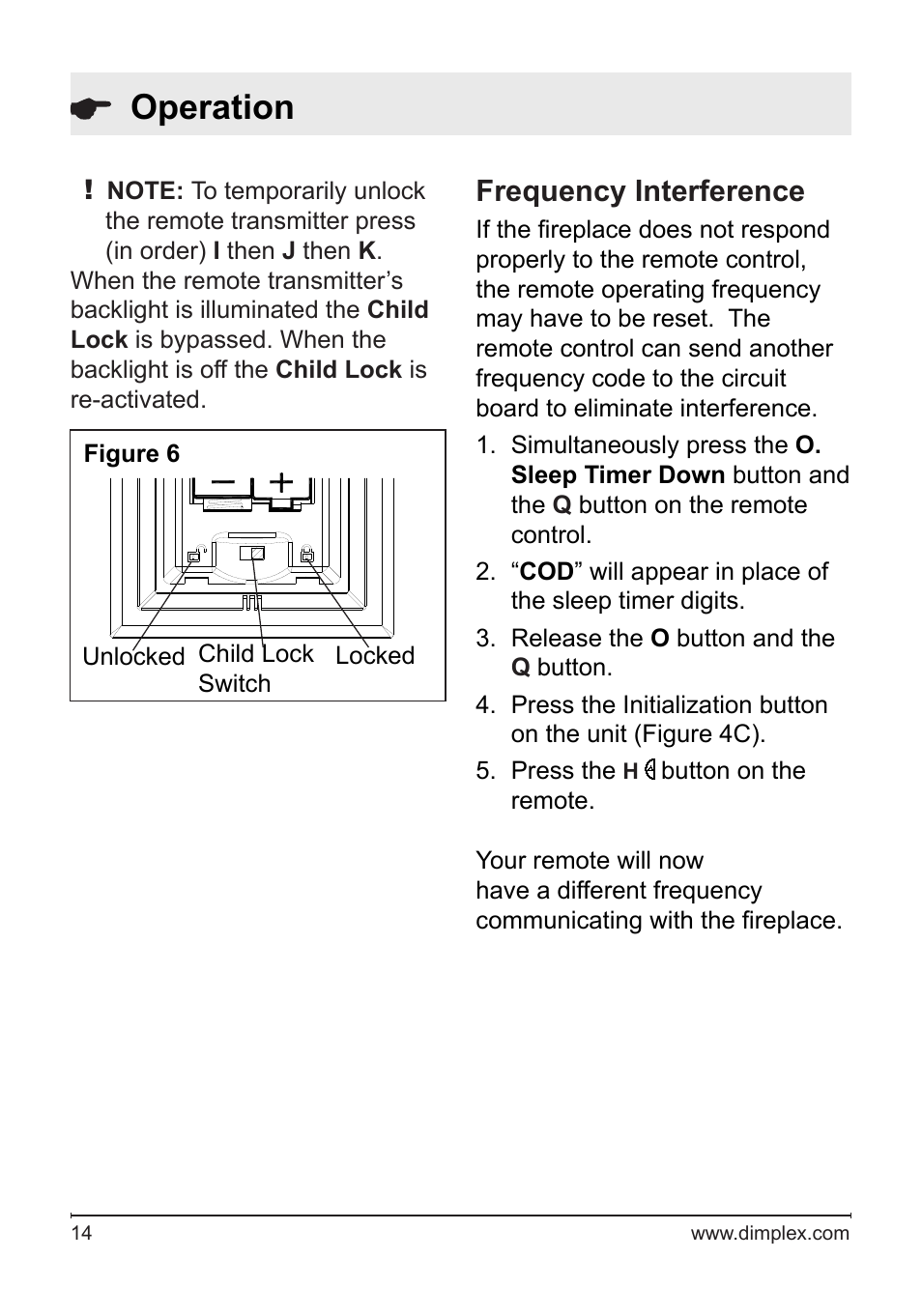 Operation, Frequency interference | Dimplex DFB8842 User Manual | Page 14 / 23
