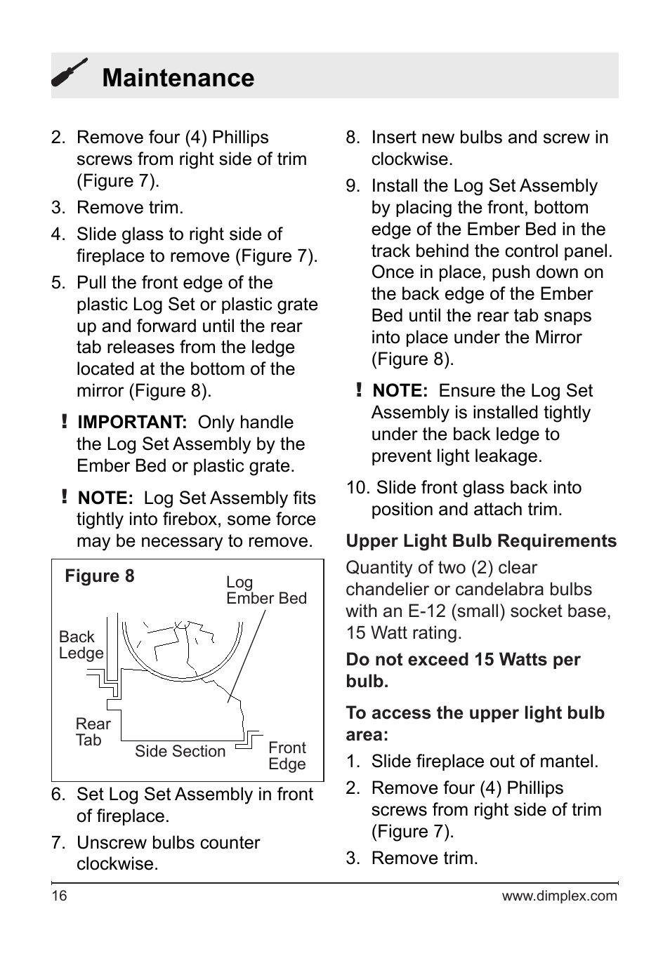 Maintenance | Dimplex DFB8842 User Manual | Page 16 / 23