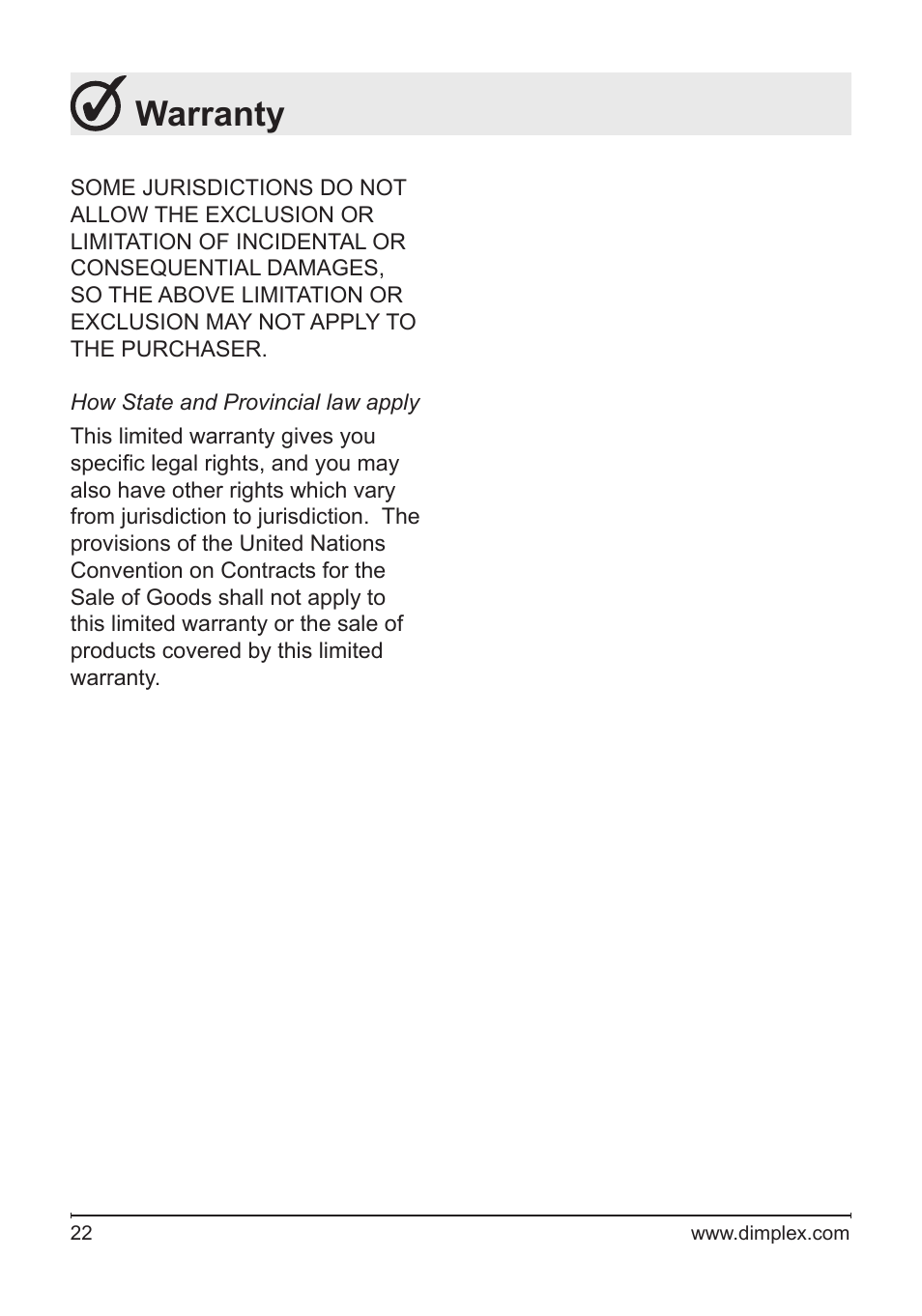 Warranty | Dimplex DFB8842 User Manual | Page 22 / 23