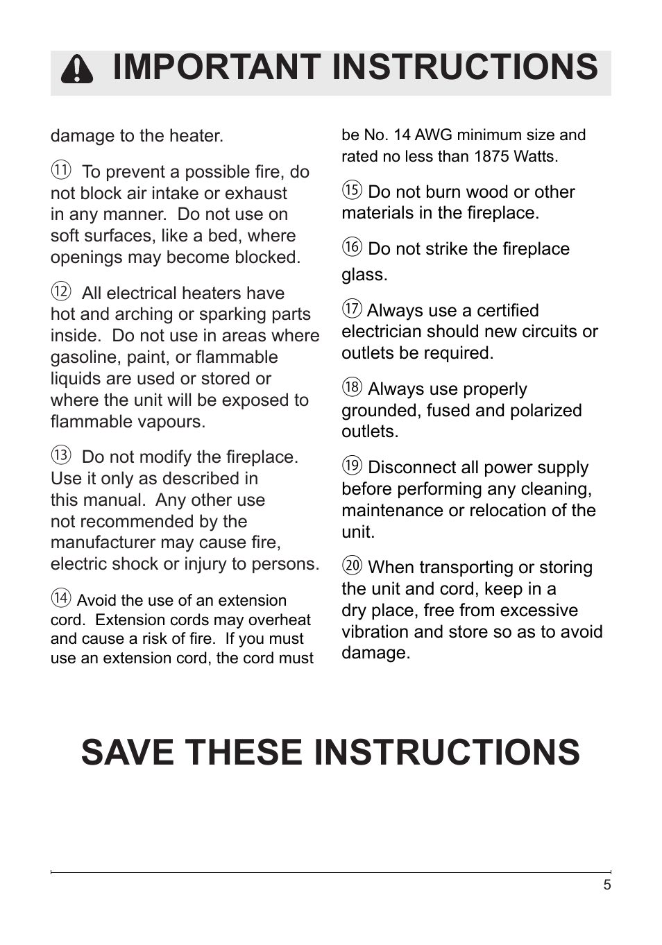 Save these instructions, Important instructions | Dimplex DFB8842 User Manual | Page 5 / 23