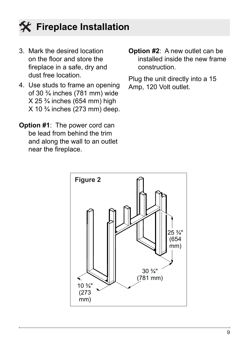 Fireplace installation | Dimplex DFB8842 User Manual | Page 9 / 23