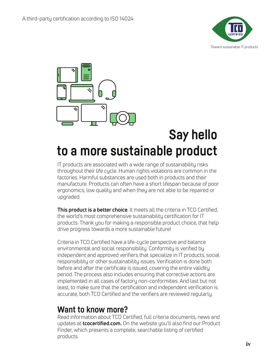 Say hello to a more sustainable product, Want to know more | Lenovo ThinkVision 21.5" Monitor User Manual | Page 5 / 39