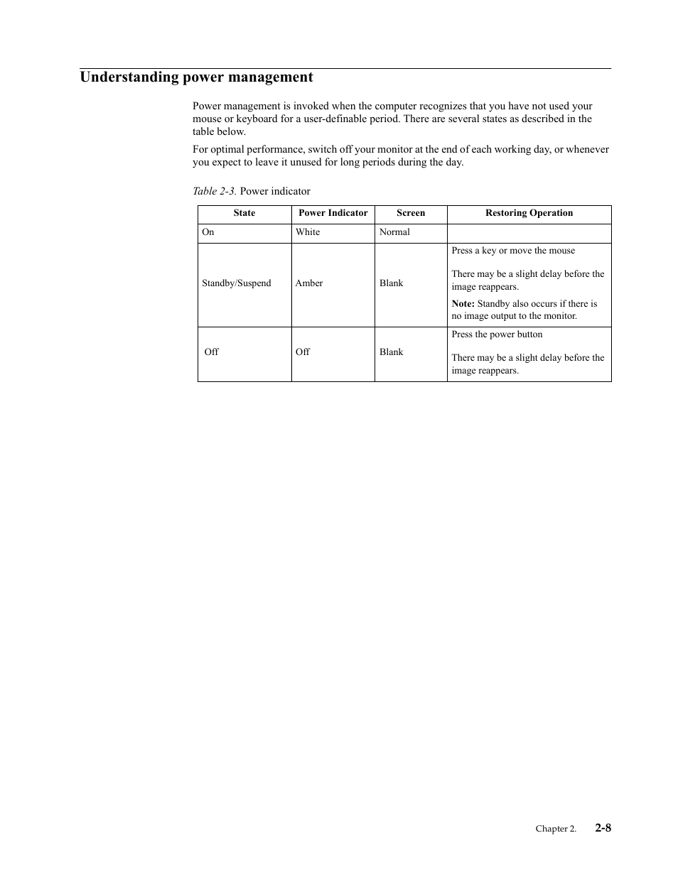 Understanding power management, Understanding power management -8 | Lenovo ThinkVision 23.8" Monitor User Manual | Page 20 / 38