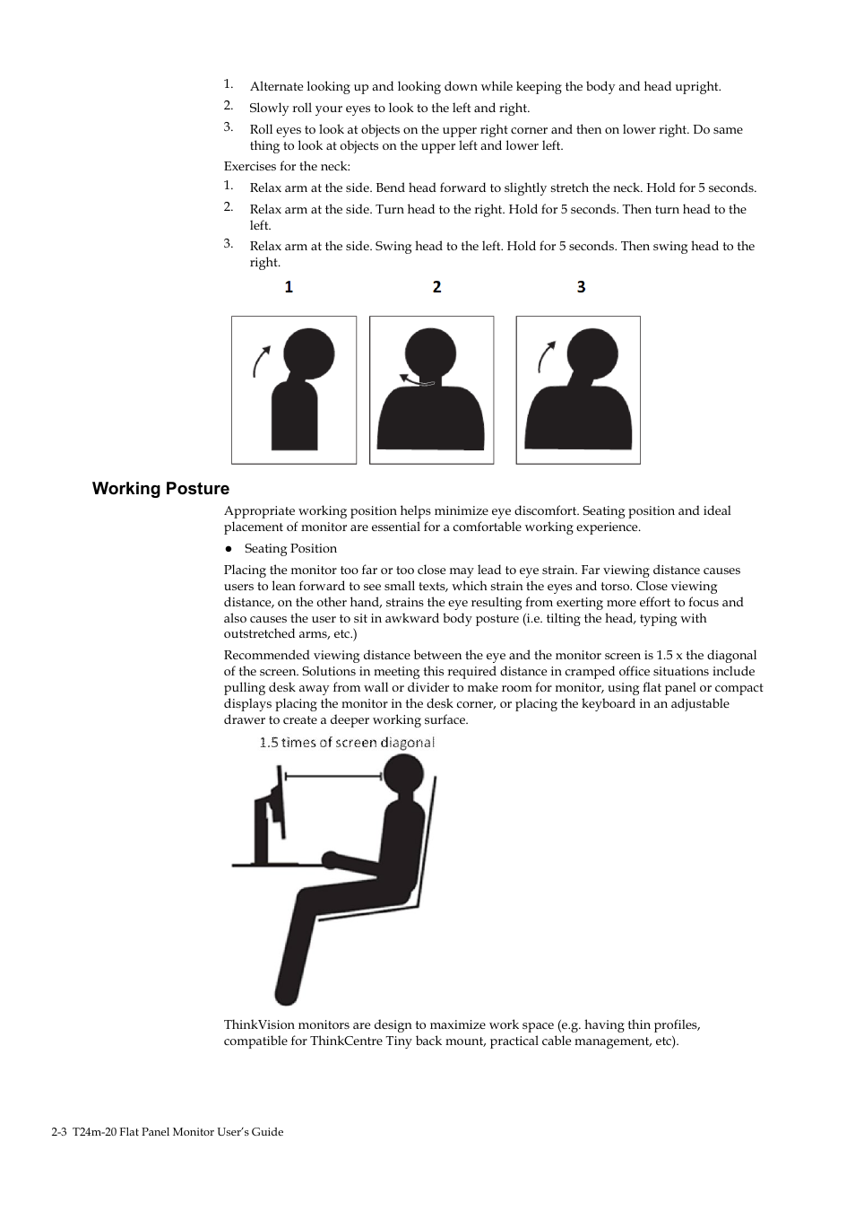 Working posture | Lenovo T24M-20 23.8" USB Hub Monitor User Manual | Page 18 / 40