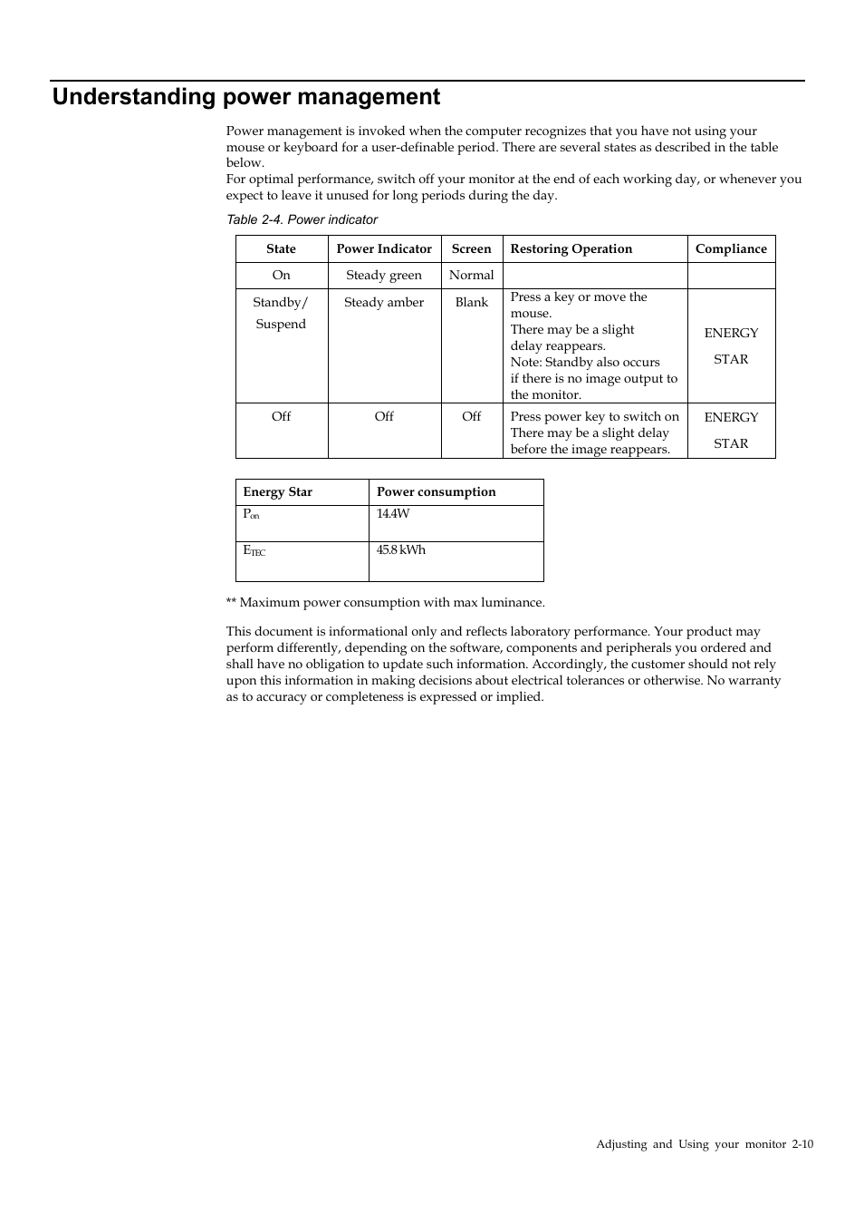 Understanding power management, Understanding power management -10 | Lenovo T24M-20 23.8" USB Hub Monitor User Manual | Page 25 / 40