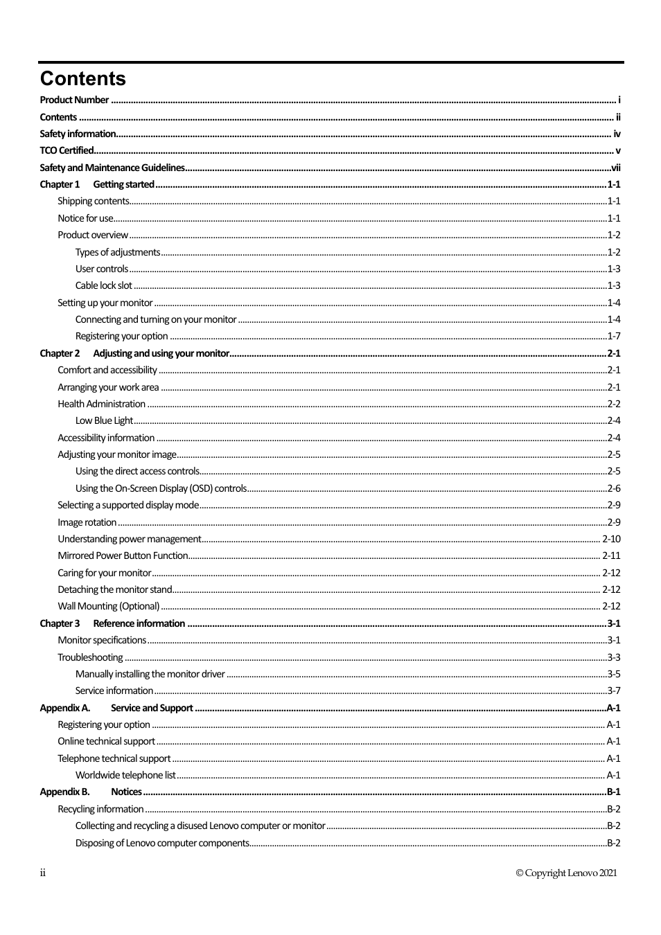 Lenovo T24M-20 23.8" USB Hub Monitor User Manual | Page 3 / 40