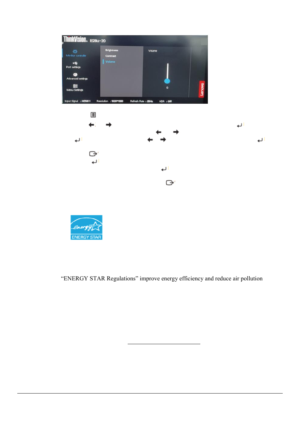 Use the on-screen display (osd) control | Lenovo ThinkVision E28u-20 28" 4K HDR Monitor User Manual | Page 20 / 36