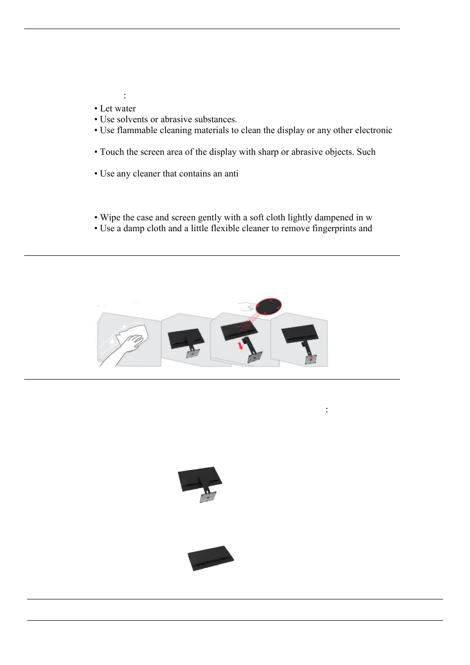 Maintaining the display, Remove the display base and support arm, Wall-mounted (optional) | Lenovo ThinkVision E28u-20 28" 4K HDR Monitor User Manual | Page 24 / 36