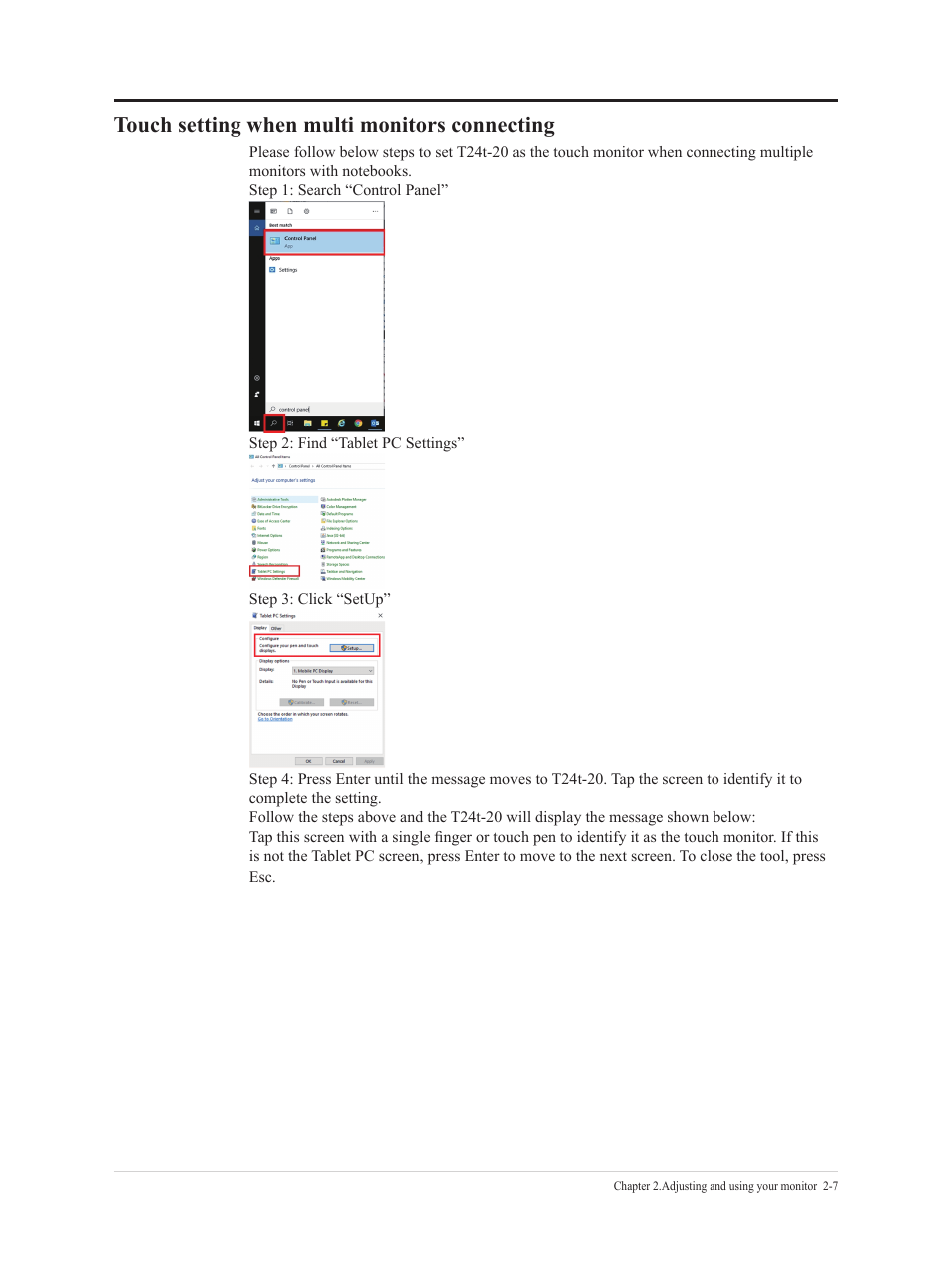 Touch setting when multi monitors connecting, Touch setting when multi monitors connecting -7 | Lenovo T24t-20 23.8" 16:9 Multi-Touch IPS Display User Manual | Page 24 / 44