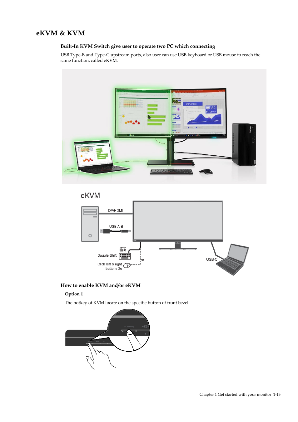 Ekvm & kvm, Ekvm & kvm -13 | Lenovo ThinkVision P40w-20 39.7" 5K Ultrawide Curved Monitor User Manual | Page 17 / 55