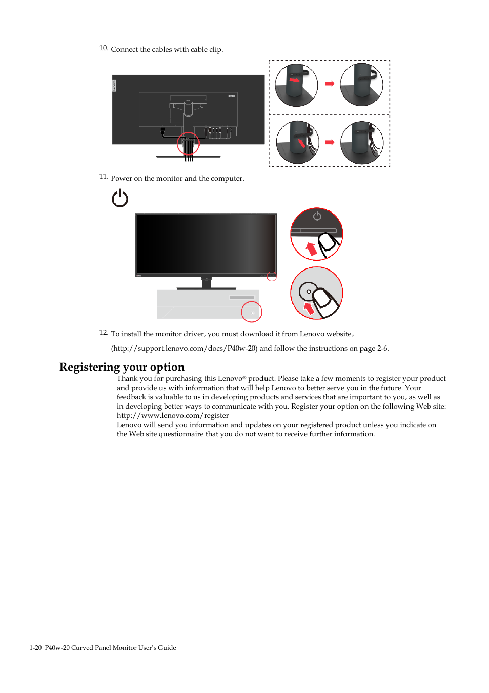 Registering your option, Registering your option -20 | Lenovo ThinkVision P40w-20 39.7" 5K Ultrawide Curved Monitor User Manual | Page 24 / 55
