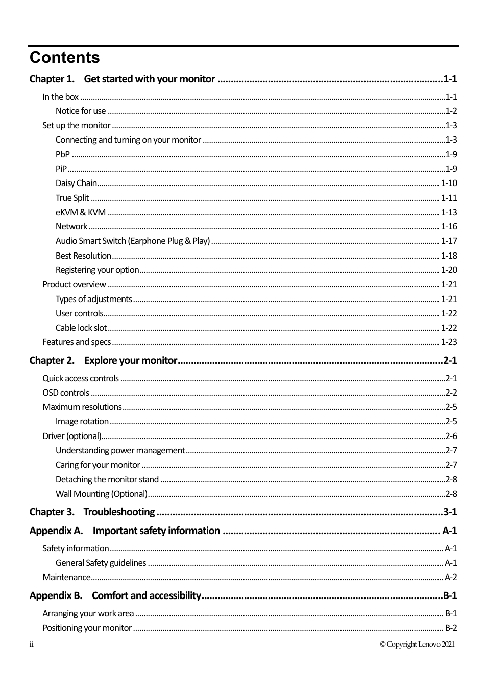 Lenovo ThinkVision P40w-20 39.7" 5K Ultrawide Curved Monitor User Manual | Page 3 / 55