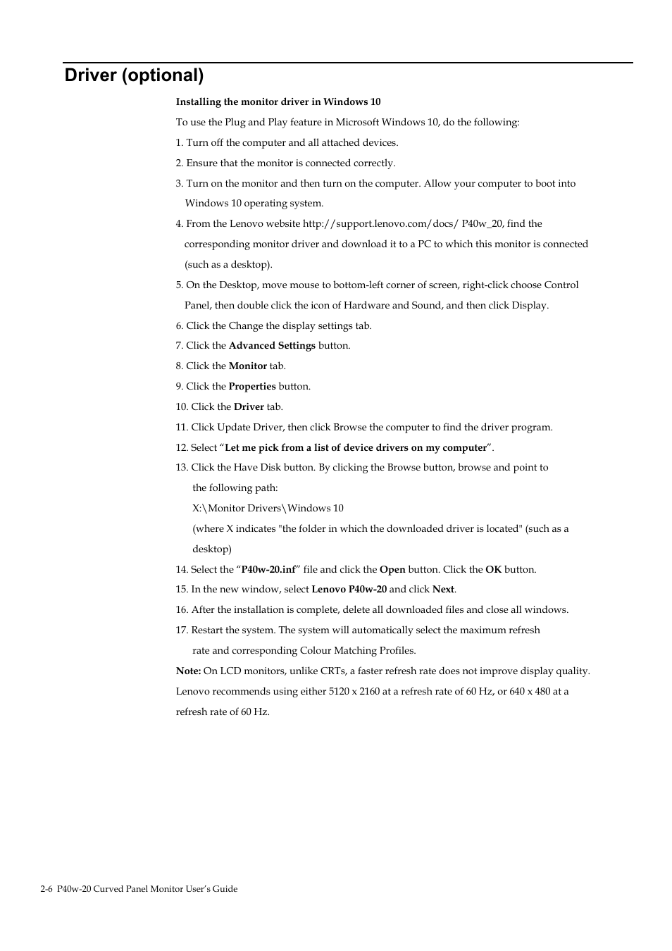 Driver (optional), Driver (optional) -6 | Lenovo ThinkVision P40w-20 39.7" 5K Ultrawide Curved Monitor User Manual | Page 34 / 55