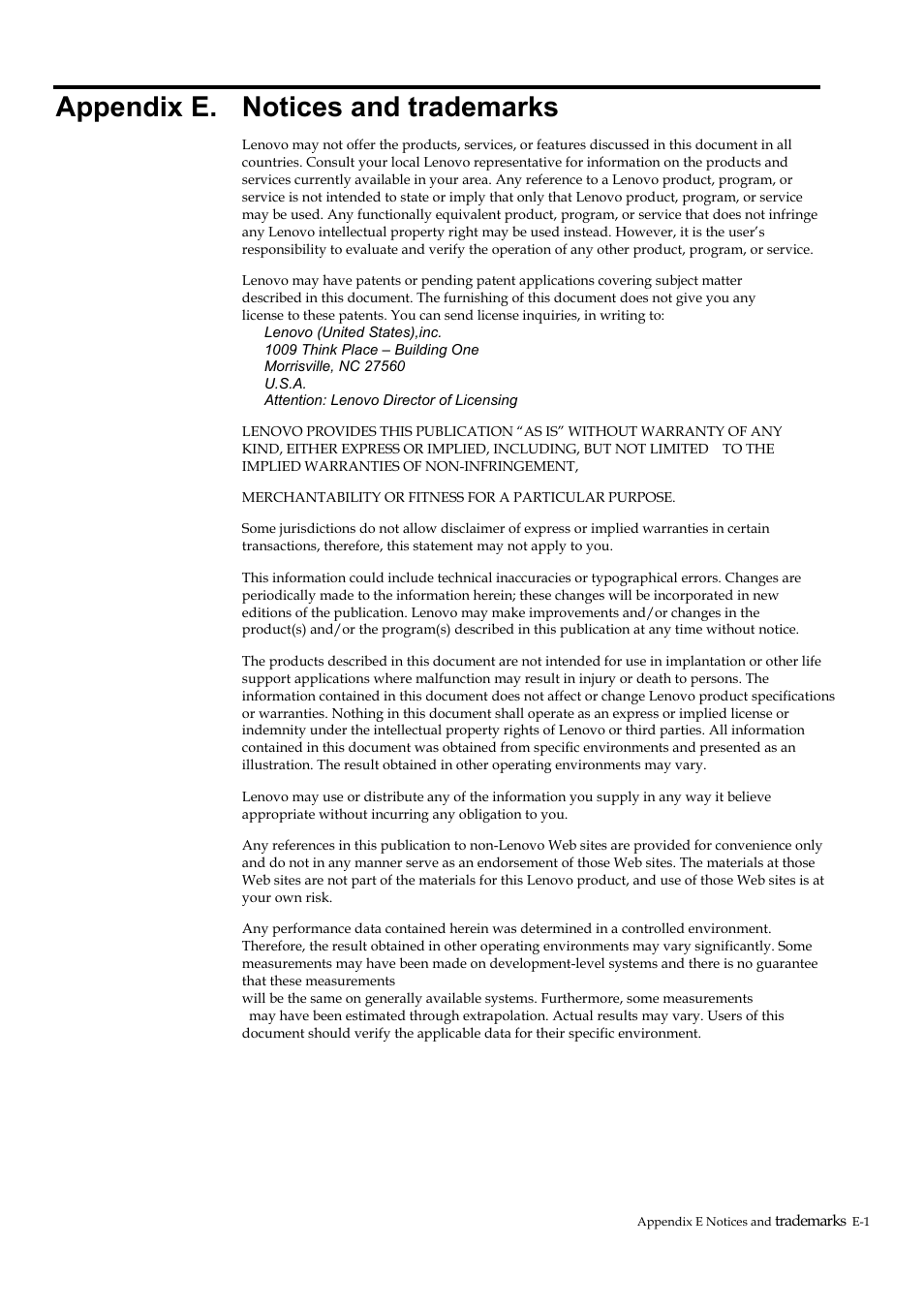 Appendix e. notices and trademarks, Appendix e | Lenovo ThinkVision P40w-20 39.7" 5K Ultrawide Curved Monitor User Manual | Page 54 / 55