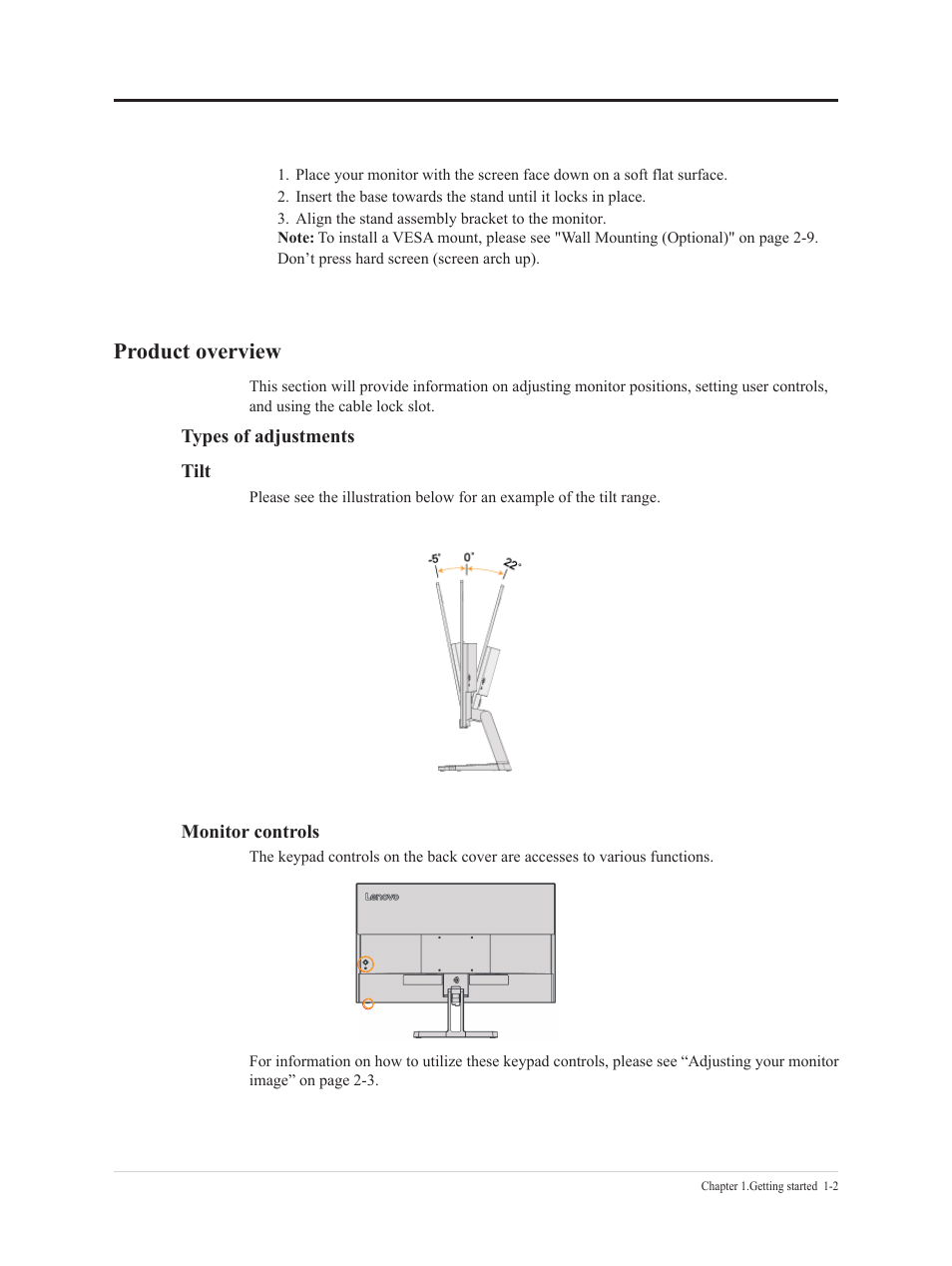 Notice for use, Product overview | Lenovo L22e-40 21.5" Monitor (Cloud Gray) User Manual | Page 7 / 31
