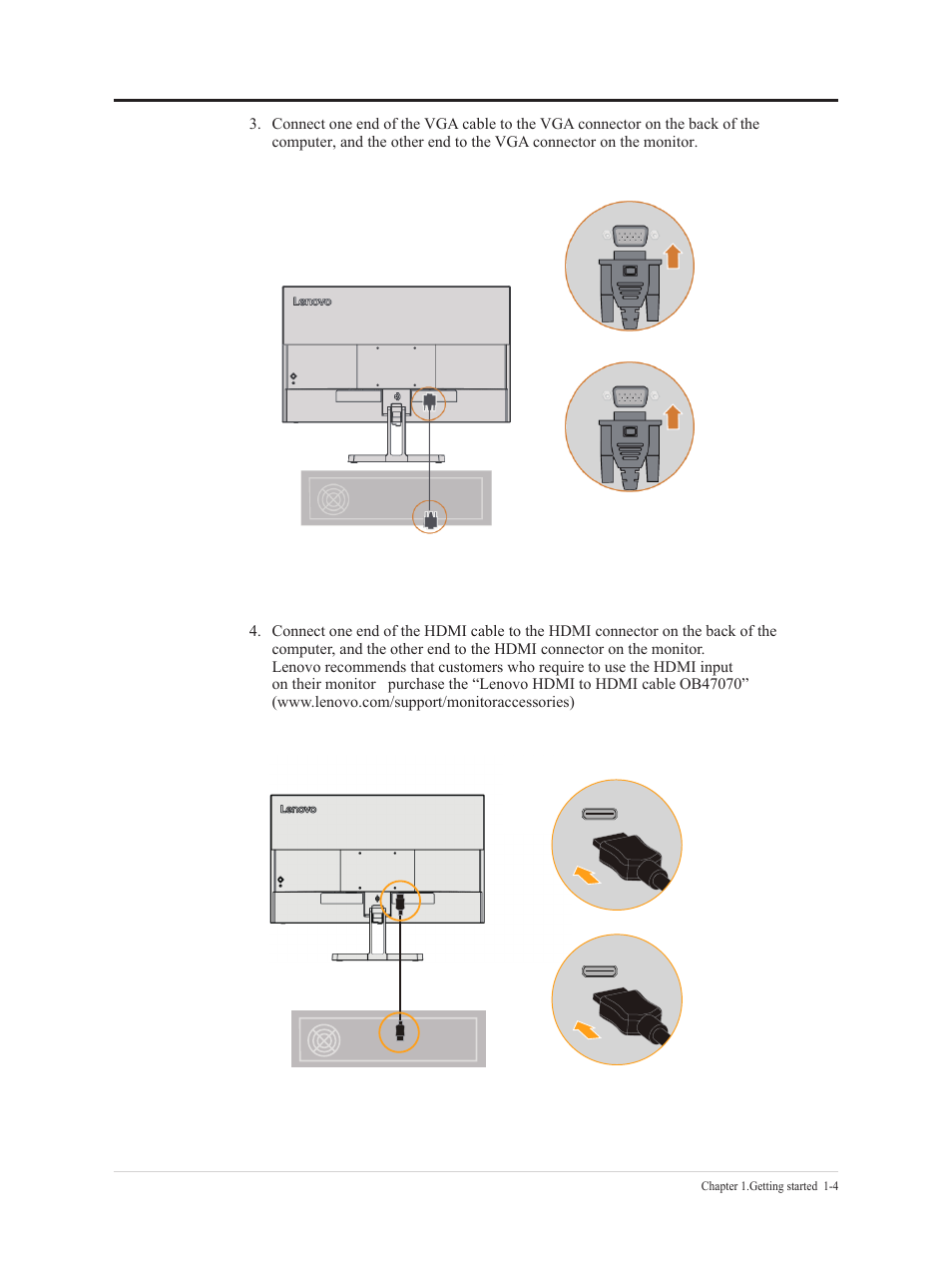 Setting up your monitor, Connecting and turning on your monitor | Lenovo L22e-40 21.5" Monitor (Cloud Gray) User Manual | Page 9 / 31