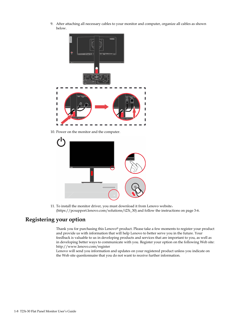 Registering your option, Registering your option -8 | Lenovo ThinkVision T23i-30 23" Monitor User Manual | Page 16 / 41
