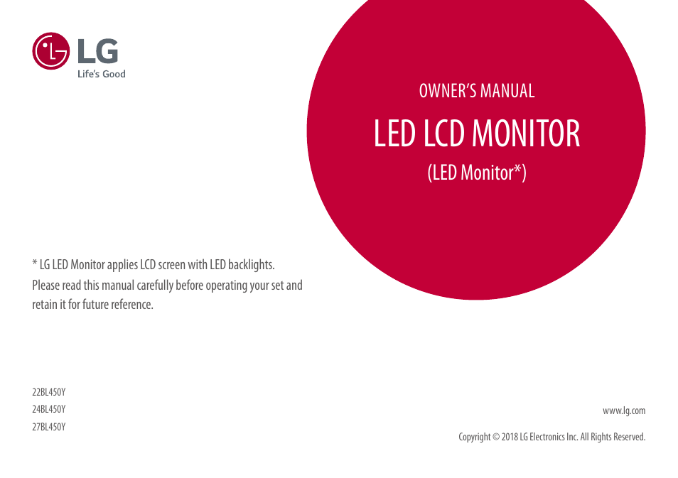 LG BL450Y 22" Desktop Monitor (White) User Manual | 29 pages