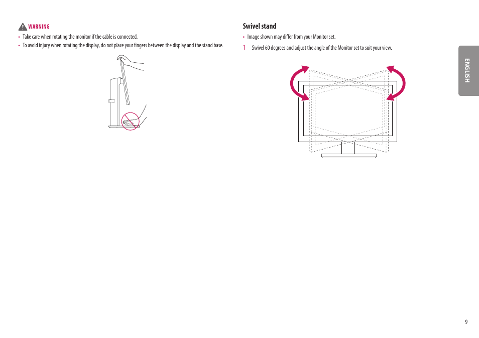 Swivel stand | LG 24BR650B-C 23.8" Monitor User Manual | Page 9 / 34