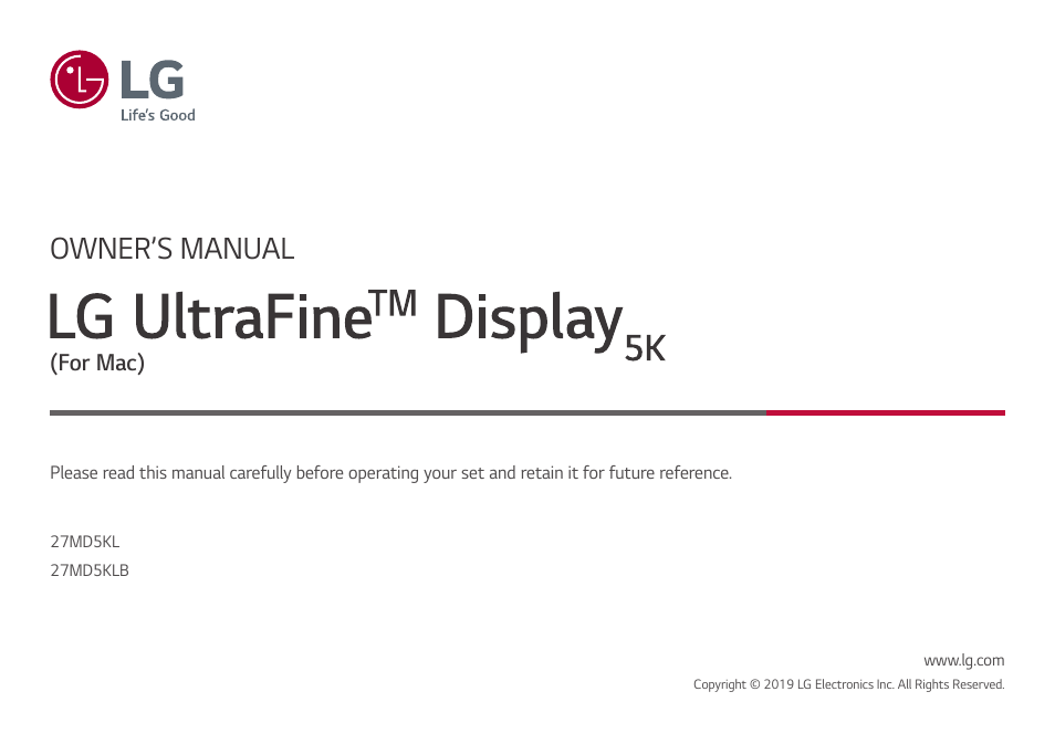 LG UltraFine 27MD5KL-B 27" 16:9 5K IPS Monitor User Manual | 31 pages