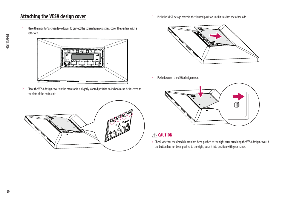 Attaching the vesa design cover | LG UltraFine 27MD5KL-B 27" 16:9 5K IPS Monitor User Manual | Page 20 / 31